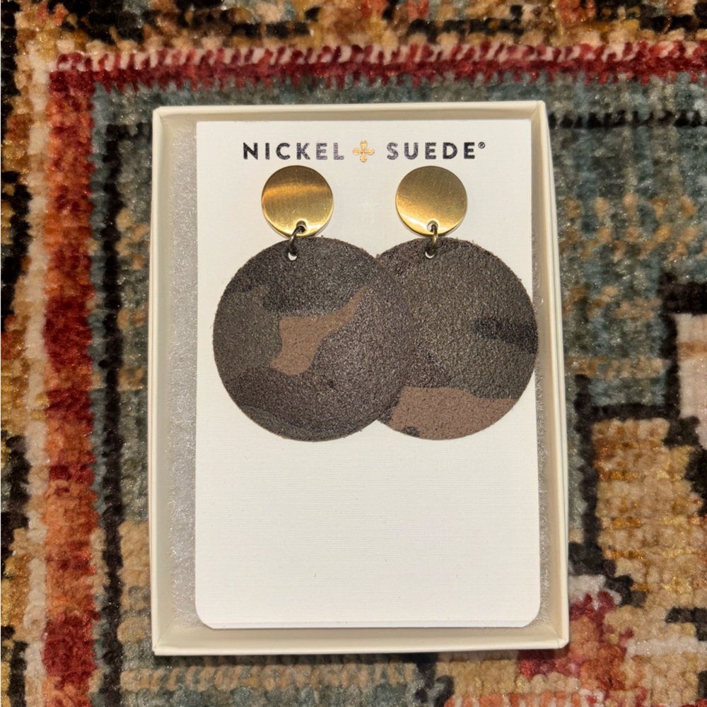 Nickel & Suede Camo Stud Earrings